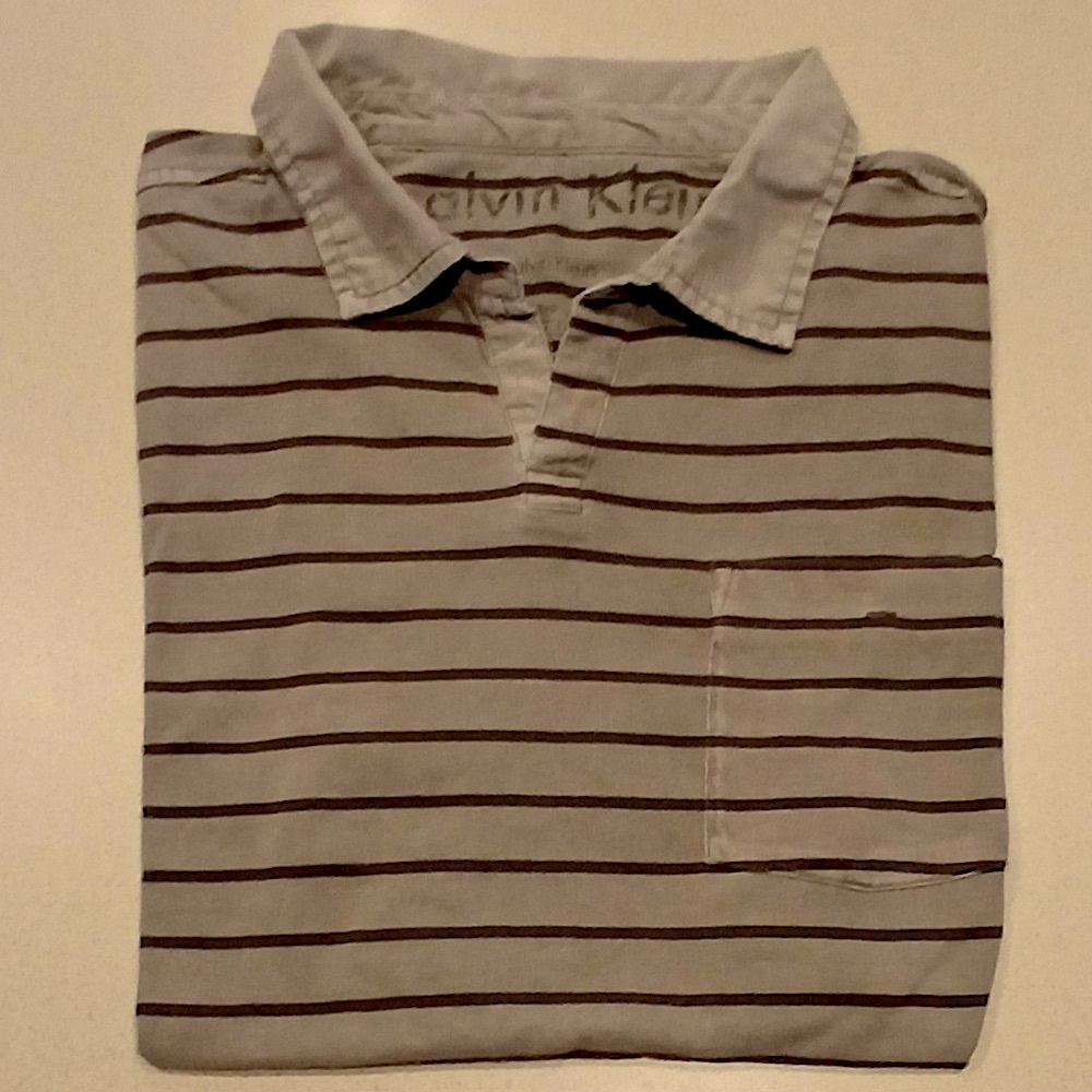 🔥🔥ON SALE Vintage Calvin Klein Gray & Black Stripe Polo Distressed Washed Men L